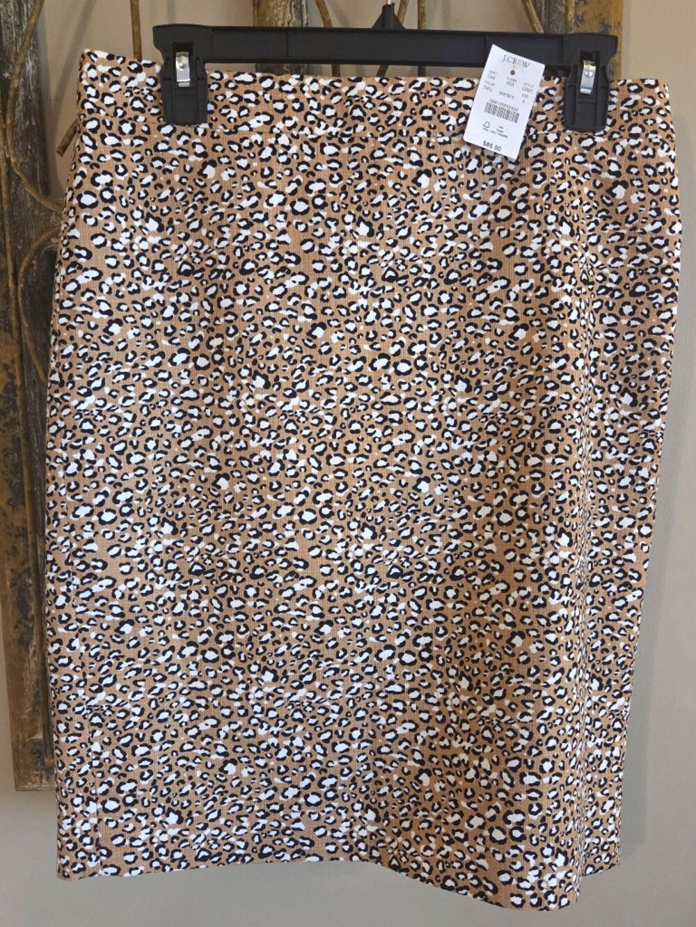 NWT J.Crew Leopard Print Pencil Skirt Tan Black Textured Cotton Women's 4